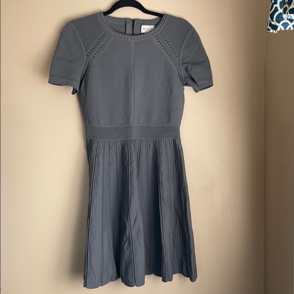 MILLY gray knit dress fit flare M tulip ribbed